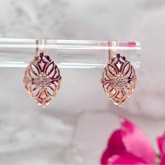 585 Rose Gold Plated Hollow Pattern Natural Zircon Earrings - Picture 4 of 9